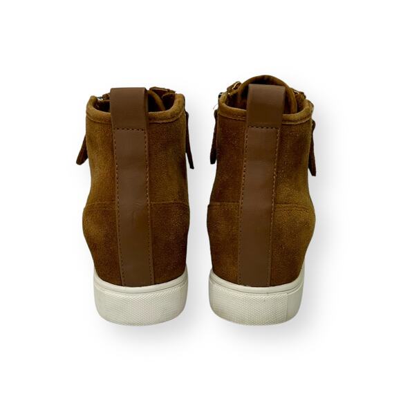 Steve Madden Women's Cornell Hidden Wedge High Top Sneaker Size 8.5 Cognac Suede - Picture 9 of 12